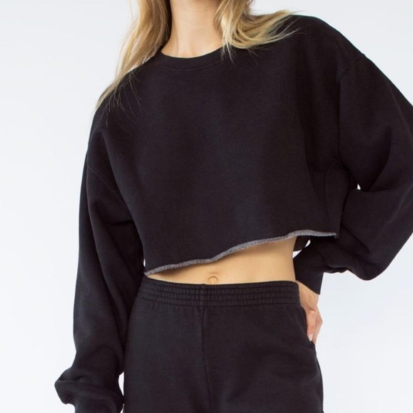 [M]TNA Purple Crew N LS Fleece Boyfriend Cropped Sweatshirt Relaxed rolled hem - Picture 2 of 9